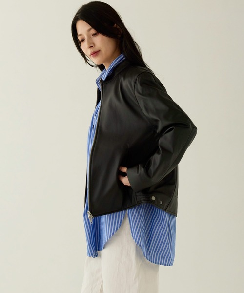 レザージャケット ライダース ラムレザージャケット スタンドカラー レディース | sankyo shokai | 02