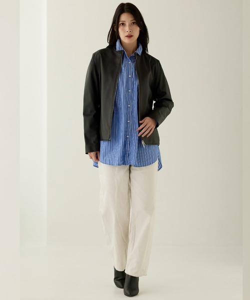 レザージャケット ライダース ラムレザージャケット スタンドカラー レディース | sankyo shokai | 04