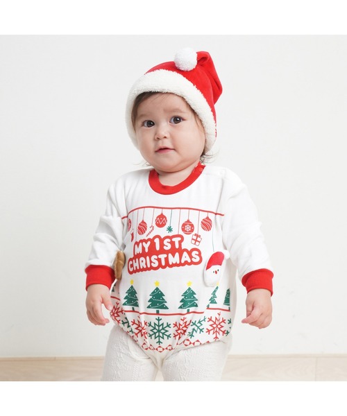 美品　ミキハウス　ロンパース　ダルマオール　半袖Tシャツ　刺繍　ベビー ベビーザらス ベビー服 ロンパース クリスマス ダルマオール 裏毛