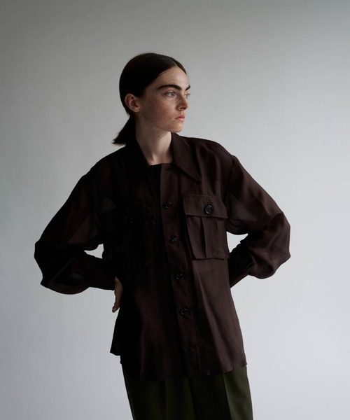 ブルゾン アウター Sheer Satin Millitary Jacket メンズの画像