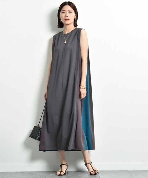 「INTERPLANET」 ノースリーブワンピース FREE チャコールグレー レディース_画像9