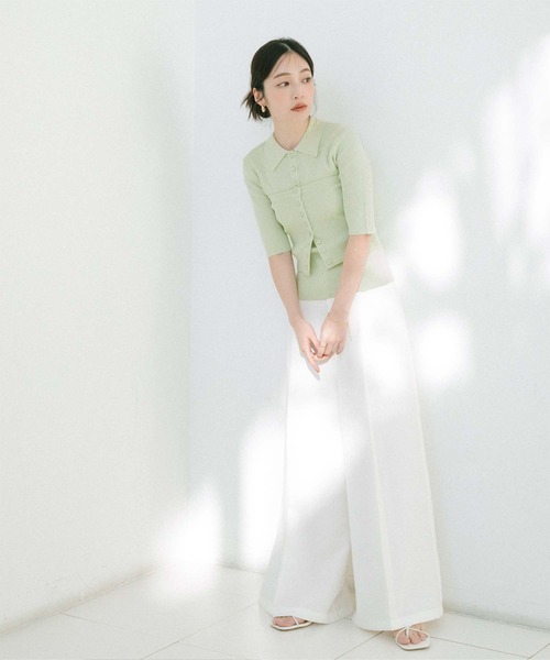 「ur's」 7分袖ニット L ライトグリーン レディース_画像2