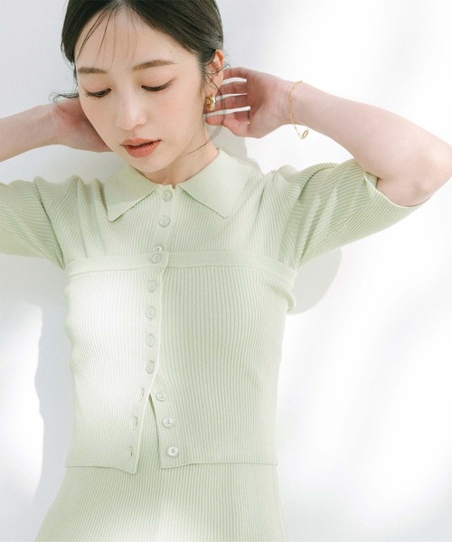 「ur's」 7分袖ニット L ライトグリーン レディース_画像3