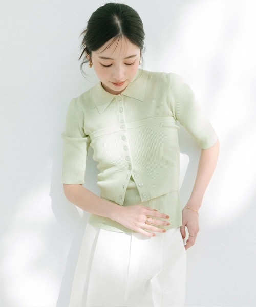 「ur's」 7分袖ニット L ライトグリーン レディース_画像4