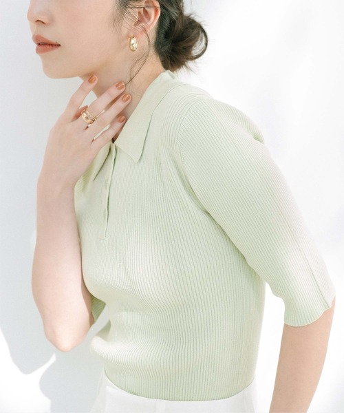 「ur's」 7分袖ニット L ライトグリーン レディース_画像5