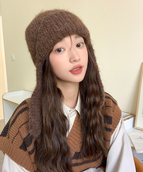 ニット帽 ニットキャップ 2WAYイヤーニットキャップ ニット帽 /パイロット 韓国 ビーニー 冬 レディース | lulufa