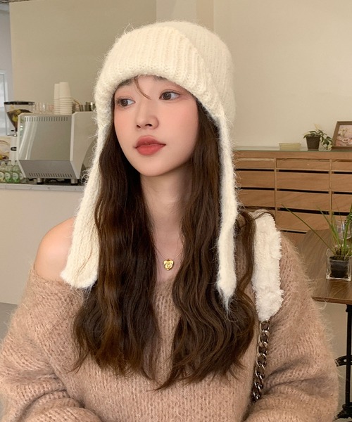 ニット帽 ニットキャップ 2WAYイヤーニットキャップ ニット帽 /パイロット 韓国 ビーニー 冬 レディース | lulufa | 06