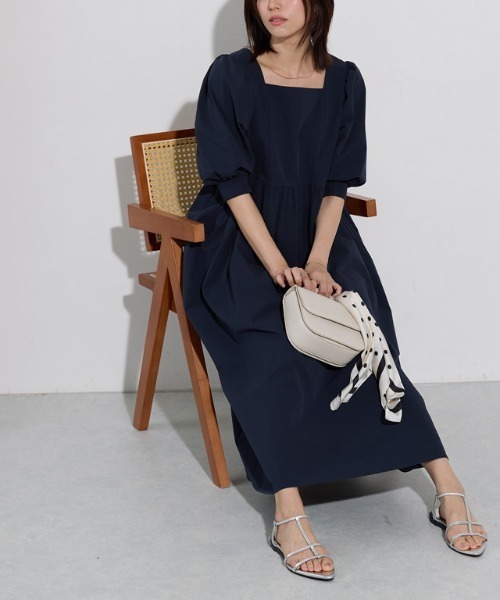 「Pierrot」 7分袖ワンピース - ネイビー レディース_画像3