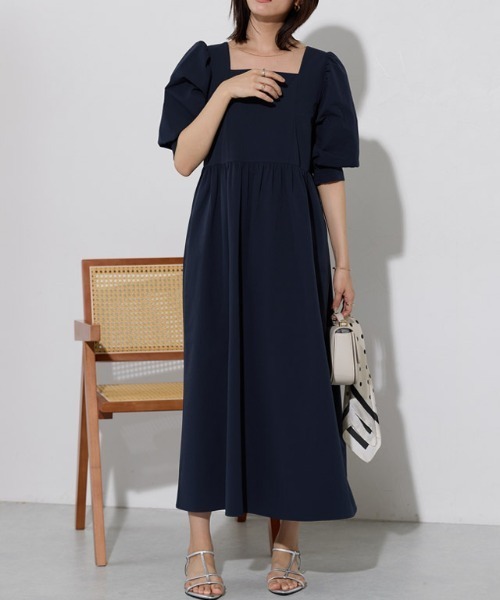 「Pierrot」 7分袖ワンピース - ネイビー レディース_画像4