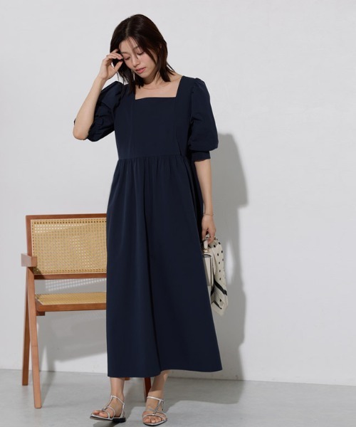 「Pierrot」 7分袖ワンピース - ネイビー レディース_画像5