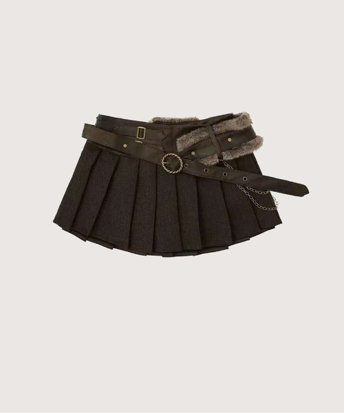 LA POMME petit（ラポミ・プチ） スカート Fur Belt Pleats Mini Skirt