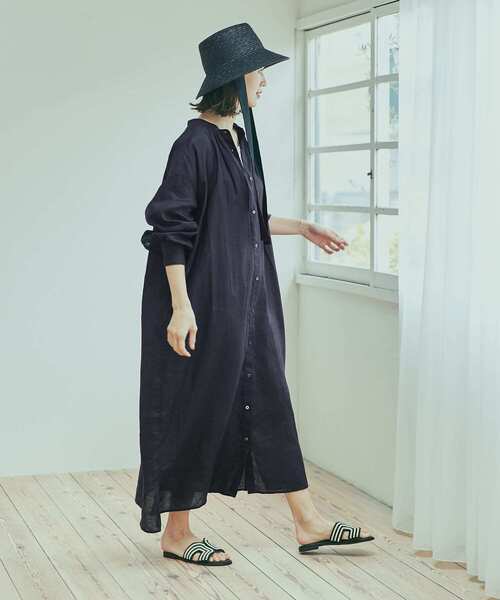 「URBAN RESEARCH DOORS」 長袖ワンピース MEDIUM ネイビー レディース_画像2
