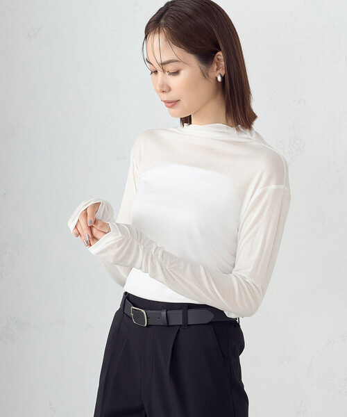 「COMME CA ISM」 長袖カットソー MEDIUM オフホワイト レディース_画像5