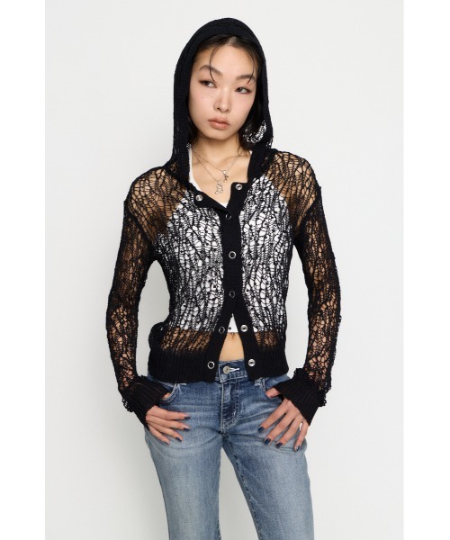 LAGUA GEM（ラグアジェム） カーディガン MESH FABRIC HOODIE