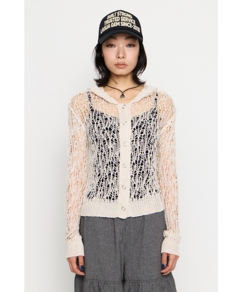 LAGUA GEM（ラグアジェム） カーディガン MESH FABRIC HOODIE