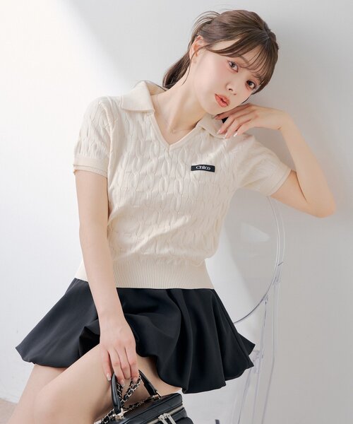 【売り切れ品・新品】CHICO レイヤード襟付きポロニット Chico（チコ） ニット セーター レイヤードケーブルポロニット