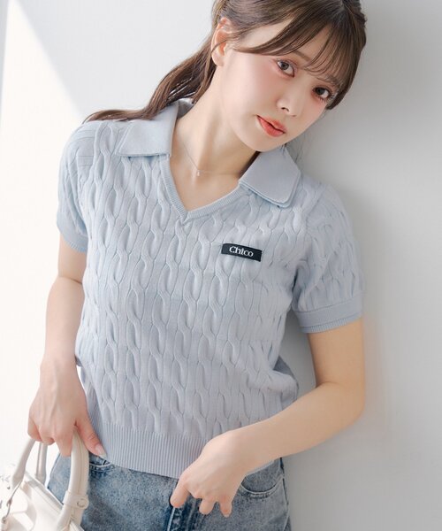 【売り切れ品・新品】CHICO レイヤード襟付きポロニット Chico（チコ） ニット セーター レイヤードケーブルポロニット