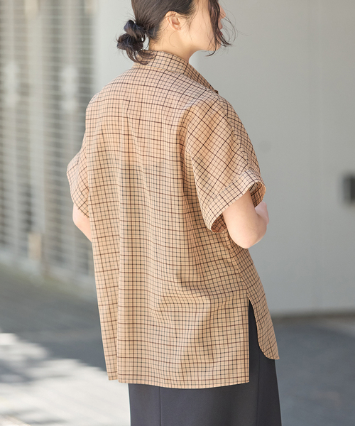 ブラウス シャツ シアーチェック/無地ツイストシャツ レディースの画像