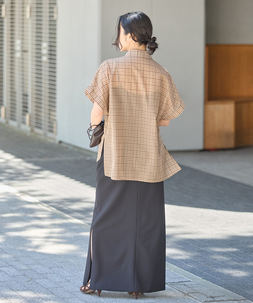 ブラウス シャツ シアーチェック/無地ツイストシャツ レディースの画像