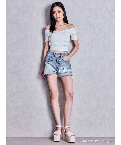 GYDA×GALFYハイウエストGalDA bijou デニムショートパンツ GALFY（ガルフィー） ジーンズ デニム デニムパンツ GYDA×GALFYハイ