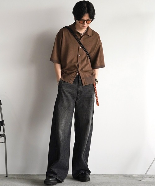「WYM LIDNM」 ニットカーディガン M チャコール メンズ_画像9
