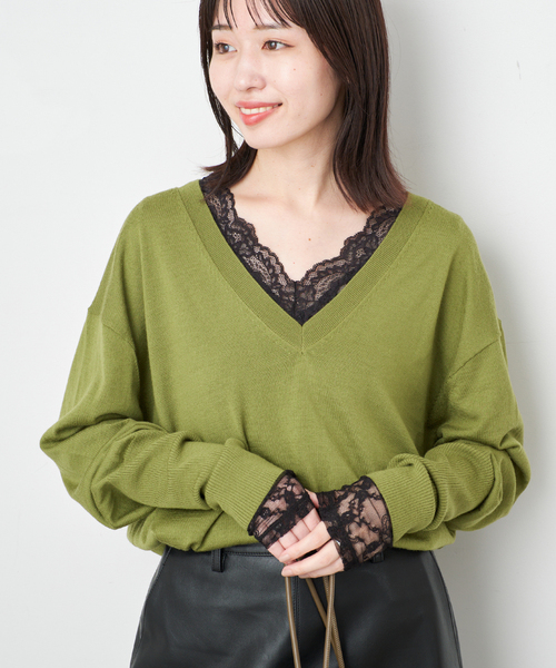 SLOBE IENA（スローブイエナ） tシャツ 「WEB限定/追加」Vネックレース