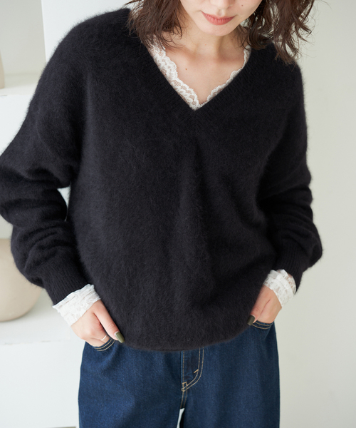 SLOBE IENA スローブイエナ レーストップス SLOBE IENA（スローブイエナ） tシャツ 「WEB限定/追加」Vネックレース