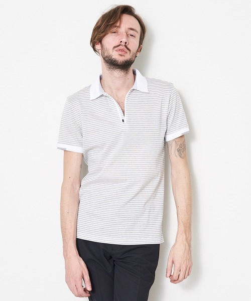 5351 POUR LES HOMMES tシャツ 鹿の子ボーダー ZIPポロシャツ メンズ