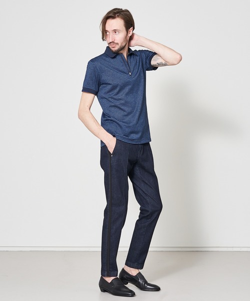 5351 POUR LES HOMMES tシャツ 鹿の子ボーダー ZIPポロシャツ メンズ