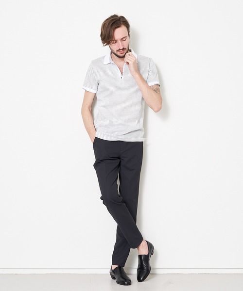 5351 POUR LES HOMMES tシャツ 鹿の子ボーダー ZIPポロシャツ メンズ