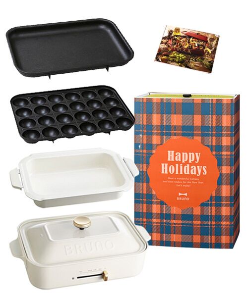 ブルーノ　コンパクトホットプレート、鍋セット　Happy Holidays 新品 BRUNO（ブルーノ） 「Happy Holidays」コンパクトホットプレート+鍋