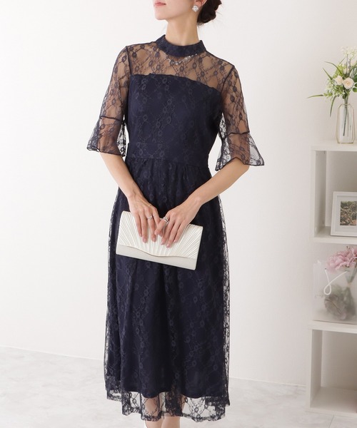Lace Ladies ワンピース ウエスト切り替え ロングワンピース