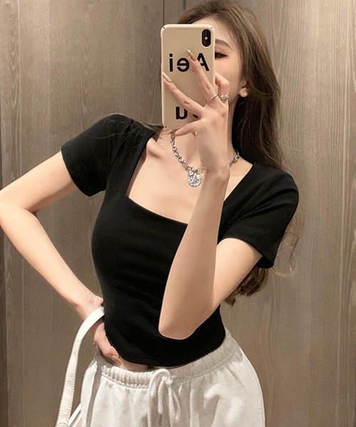 トップス GLAMOROUS JANE GLAMOROUS JANE tシャツ スクエアネック短丈トップス レディース