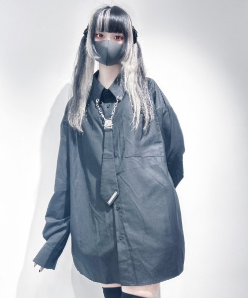 ブラウス シャツ A'GEM/9 × .kom「NOVESSEL/ノベセル」チェーン付きネクタイシャツ レディース メンズ