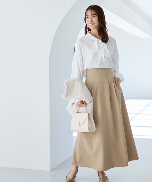 FOXEY 38 べージュ系タックフレアスカート FOXEY NEWYORK(フォクシーニューヨーク) タックフレアスカート