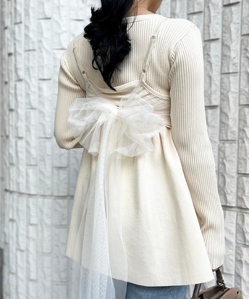 ニット セーター チュールキャミセットリブニット レディース MODE ROBE ニット セーター チュールキャミセットリブニット
