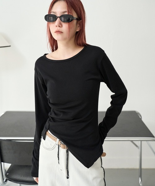UNMINOU シャーリングヨークカットソー UNE MANSION tシャツ 「UNE ORIGINAL」アンバランススリット