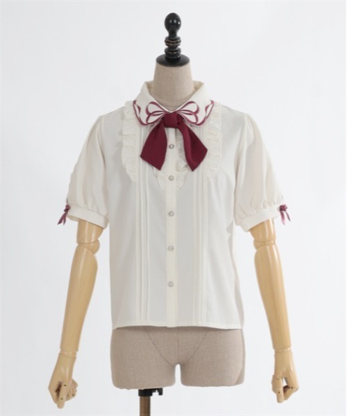 axes femme POETIQUE ブラウス シャツ カラーリボン刺繍半袖ブラウス 