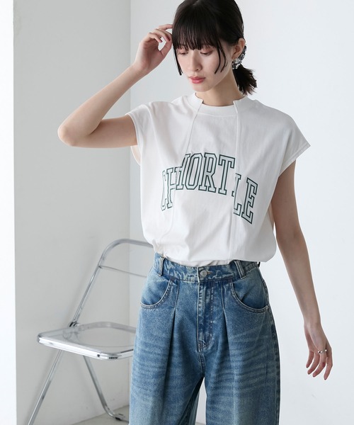 forksy. tシャツ 「forksy.」リメイク風カレッジロゴオーバー