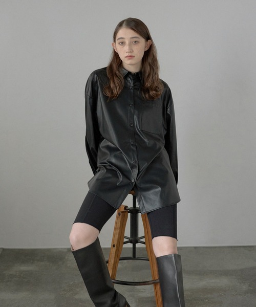 ブラウス シャツ 「MINERTE」fake leather shirt / フェイクレザーシャツ レディース