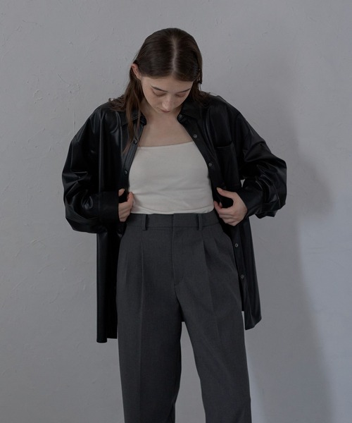 ブラウス シャツ 「MINERTE」fake leather shirt / フェイクレザーシャツ レディース MINERTE ブラウス シャツ 「MINERTE」fake leather shirt