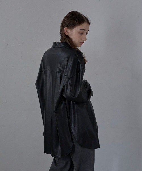 ブラウス シャツ 「MINERTE」fake leather shirt / フェイクレザーシャツ レディース MINERTE ブラウス シャツ 「MINERTE」fake leather shirt