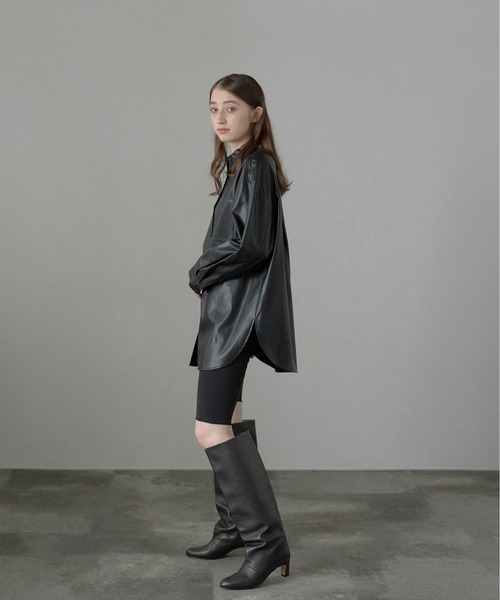 ブラウス シャツ 「MINERTE」fake leather shirt / フェイクレザーシャツ レディース MINERTE ブラウス シャツ 「MINERTE」fake leather shirt