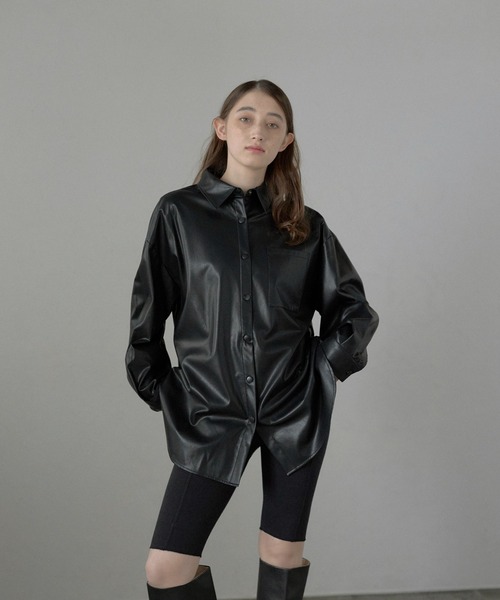 ブラウス シャツ 「MINERTE」fake leather shirt / フェイクレザーシャツ レディース MINERTE ブラウス シャツ 「MINERTE」fake leather shirt