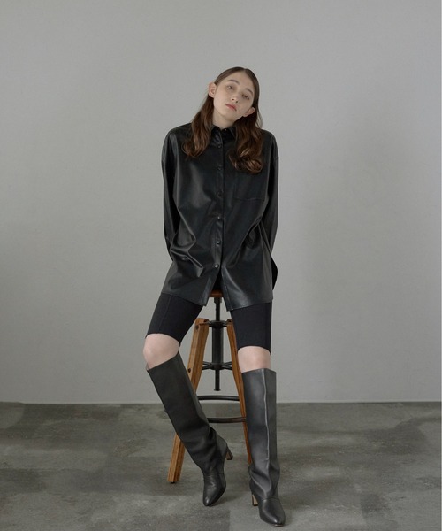 ブラウス シャツ 「MINERTE」fake leather shirt / フェイクレザーシャツ レディース MINERTE ブラウス シャツ 「MINERTE」fake leather shirt