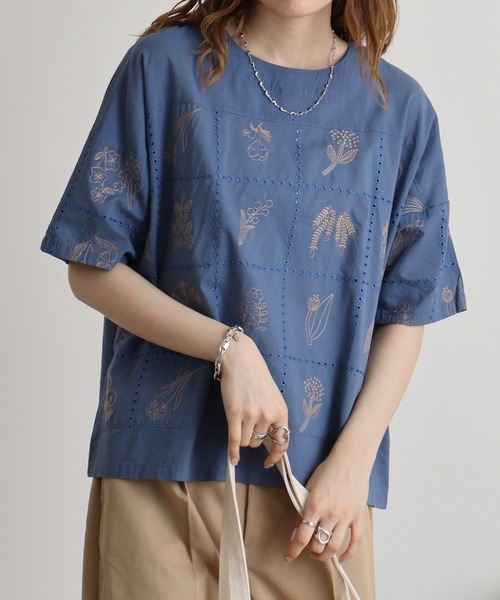 ブラウス シャツ EMAGO 透かし花刺繍ブラウス レディース