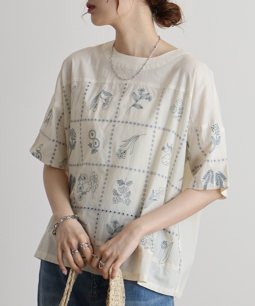 ブラウス シャツ EMAGO 花刺繍ブラウス レディース Emago ブラウス シャツ EMAGO 花刺繍ブラウス レディース