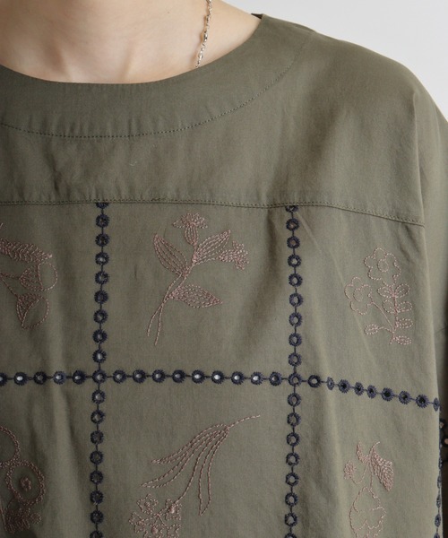 Emago ブラウス シャツ EMAGO 透かし花刺繍ブラウス レディース