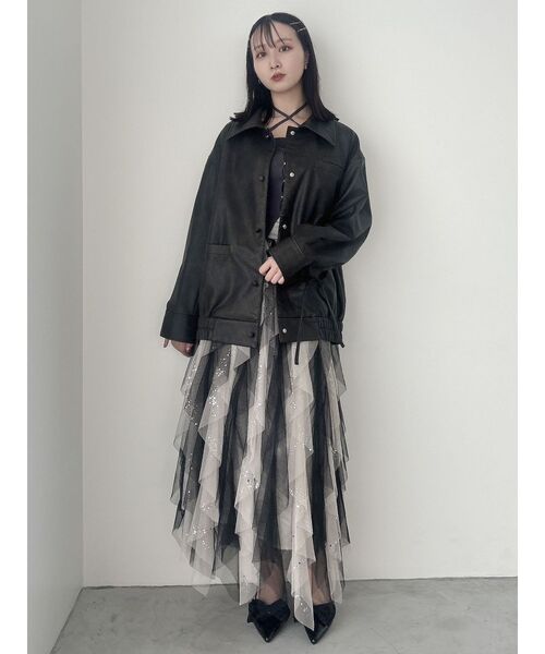 dazzlin フェイクレザートラックブルゾン　新品 2025 今季 dazzlin ブルゾン アウター カフスリボンフェイクレザー