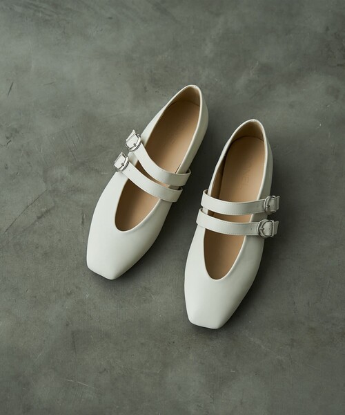 Camper ストラップ付きバレエシューズ ホワイト　39 RONEL バレエシューズ パンプス ダブルストラップフラットバレエ